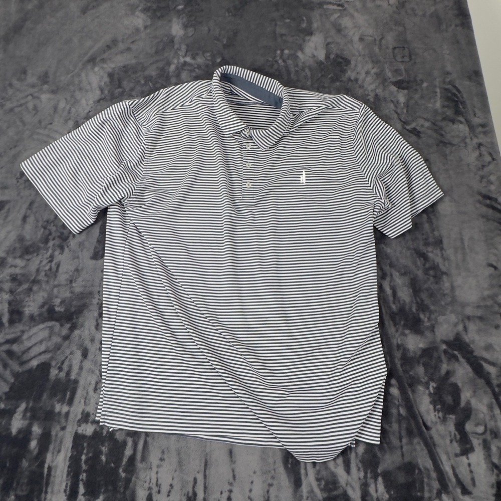 johnnie-O Polo Shirt Mens XXL Navy White Striped PREP-FORMANCE Short Sleeve Golf
